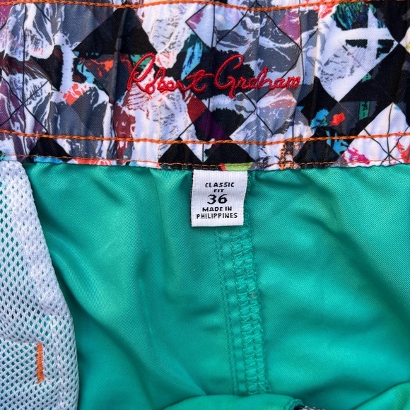 Men's Robert Graham Board Shorts Green Teal Solid 36 Beach Surf Swim Preppy Sun - Picture 3 of 16